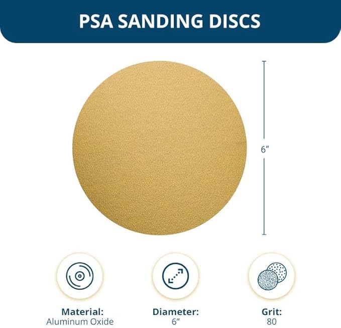 كاشطة القياس أقراص صنفرة ذاتية اللصق مقاس 6 بوصات من PSA Gold مع حبيبات أكسيد الألومنيوم ورق صنفرة DA للسيارات - لفة أقراص صنفرة مقاس 6 بوصات - آلات صنفرة مدارية لمزج السطح (100 قرص) 80 حبيبة - Image 5